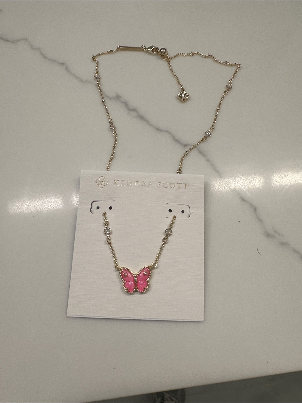 NEW Kendra Scott Pink Butterfly Gold Necklace